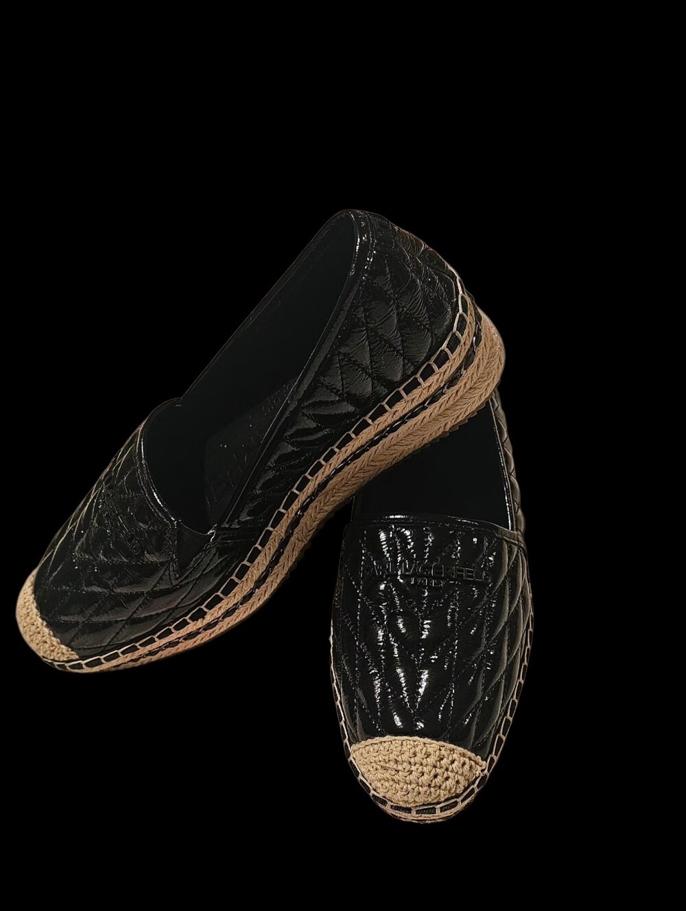 🥿✨️KARL LAGERFELD Black Quilted Leather Slip-On Espadrilles